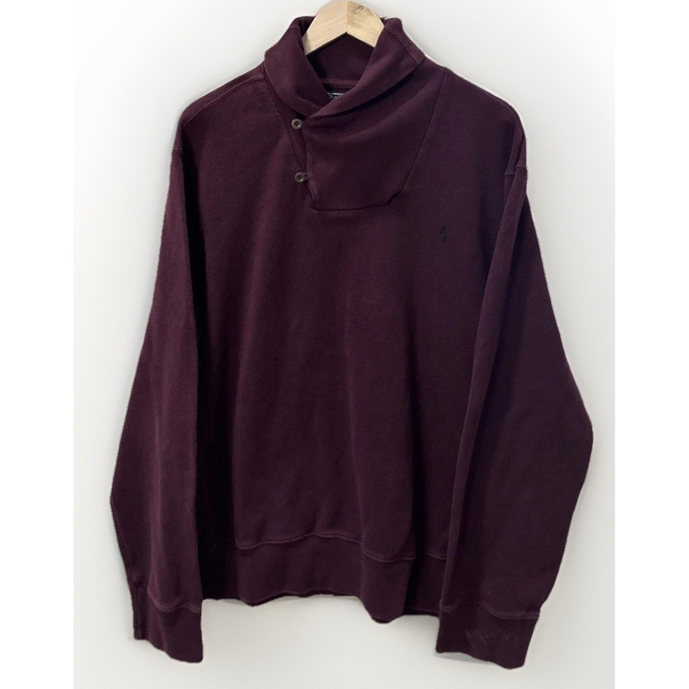 Vintage Ralph Lauren Mens Shawl Neck Jumper Sweater Burgundy Size XXL / 2XL